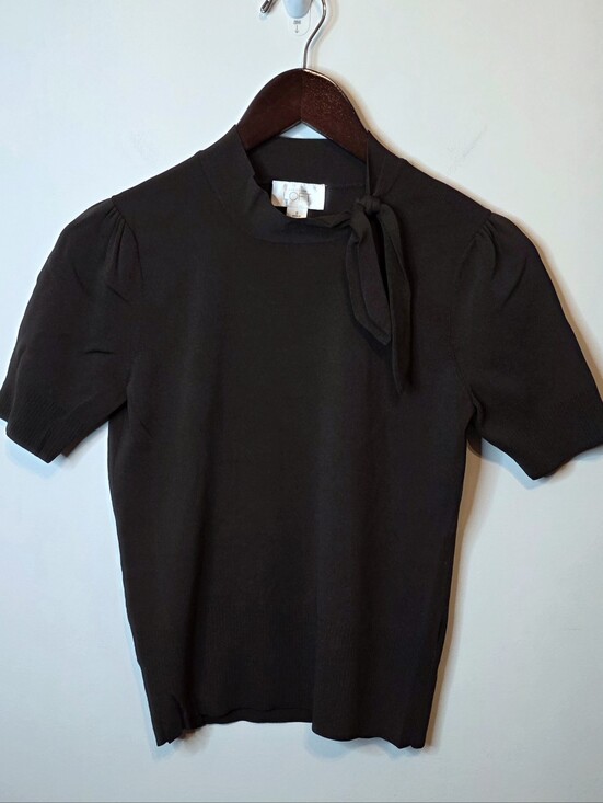LOFT Sweaters - LOFT Brown Short Sleeve Mock Neck Tie Sweater Knit Top Size Small Dark Academia